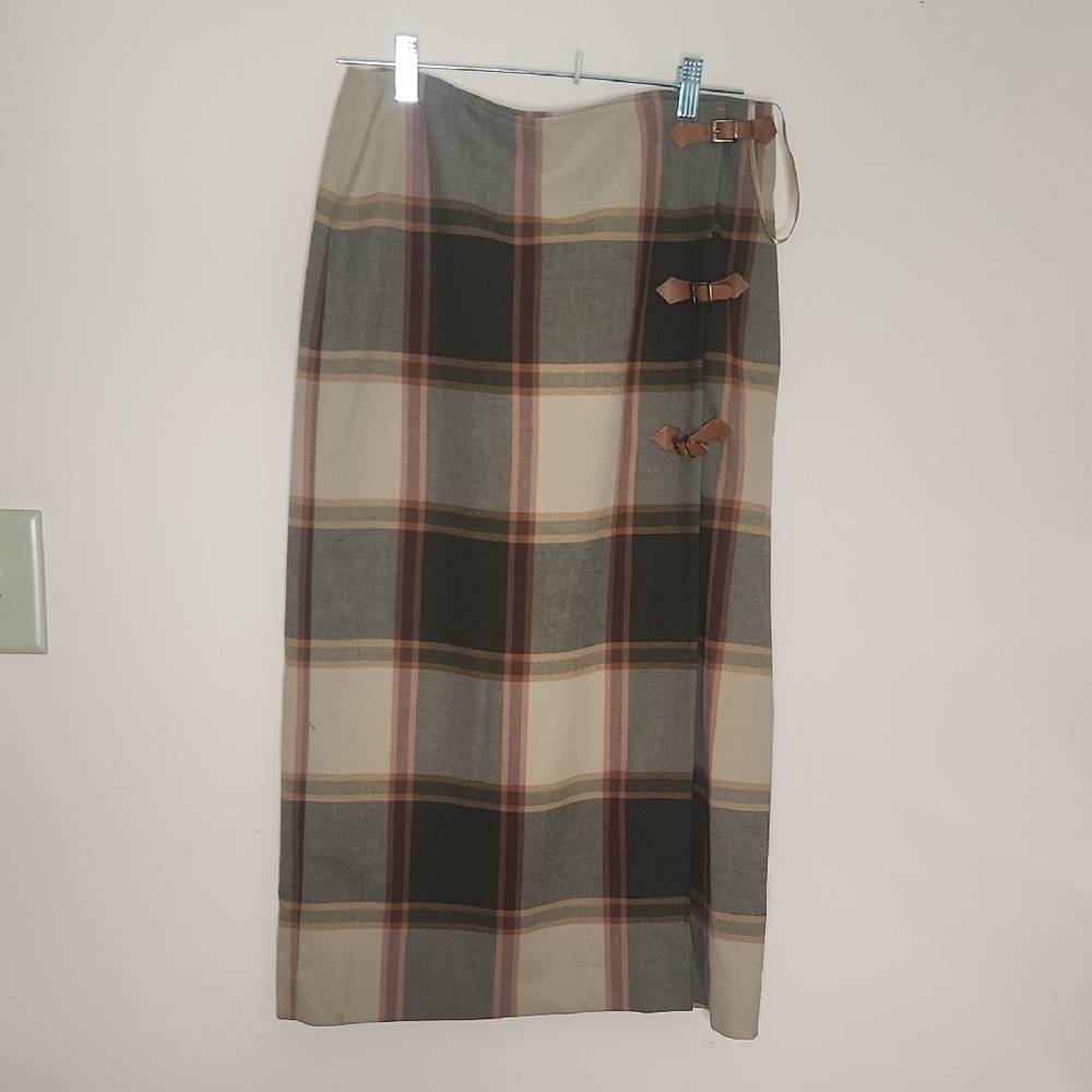 Plaid Maxi Skirt with Buckle Accents